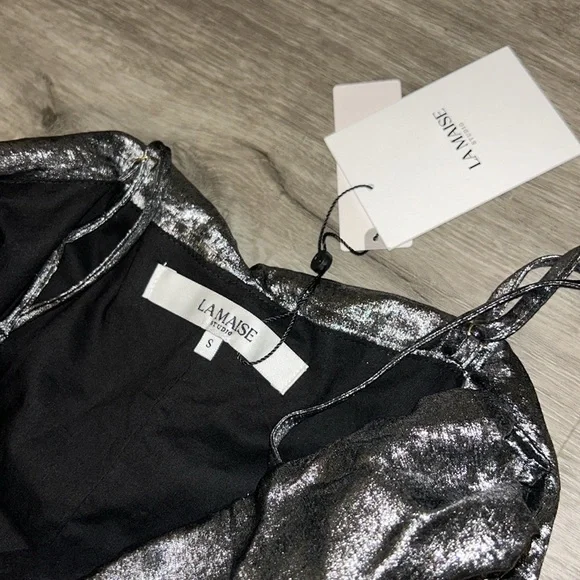 La Maise Studio Ruched Drop-Waist Foil Midi Dress - Picture 9 of 11